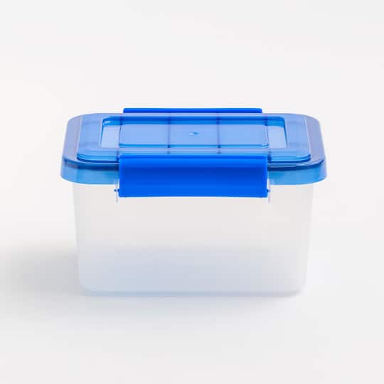 IRIS Element Resistant Clear Plastic Storage Boxes with Blue Lid
